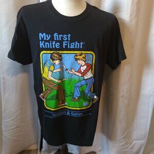 Mens short Sleeve T-shirt Steven Rhodes - My first knife fight - Black L